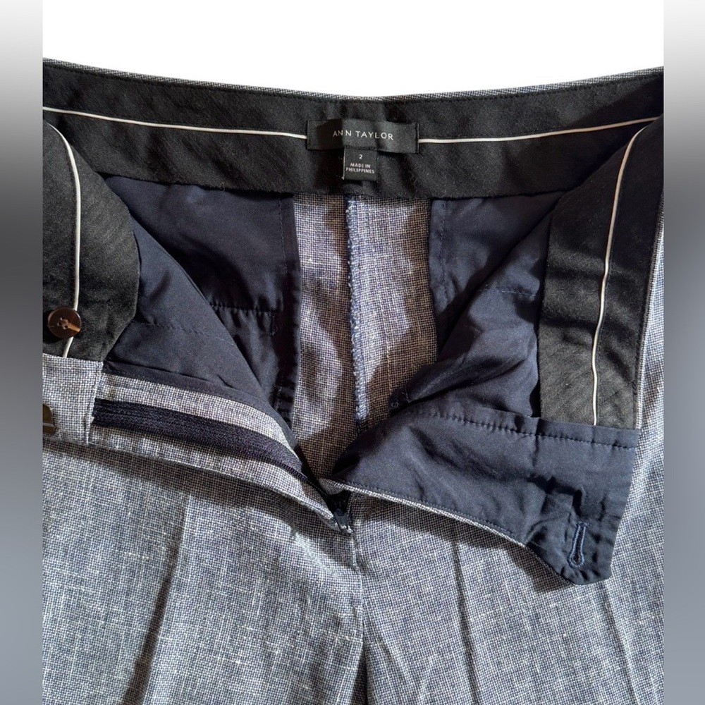 EUC ANN TAYLOR Cotton-Linen Textured Wide Leg Trousers In Blue-Gray Size 2 - Picture 5 of 9